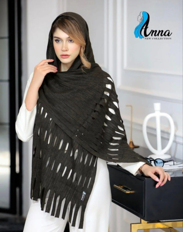 شال بافت ریز زنانه _زمستانه_ریشه رشته ای رنگ سبز گردویی