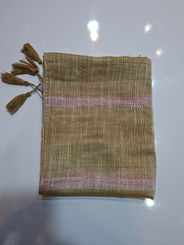 شال مجلسی لینن نسکافهای با راه راه صورتی