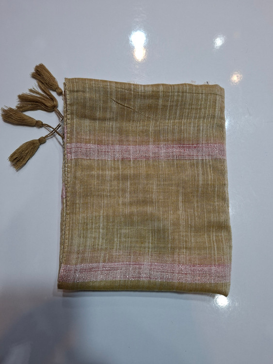 شال مجلسی لینن نسکافهای با راه راه صورتی